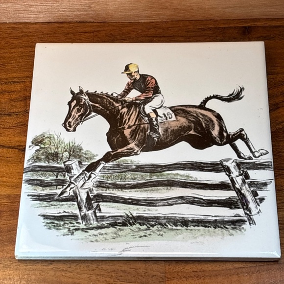 Vintage Equestrian Tile /Trivet 6"×6" Delano Studio Jumping Horse Farmcore - Picture 3 of 8